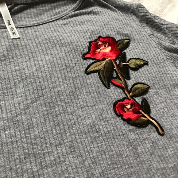 Grey Bodysuit with Red Embroidered Rose - Picture 2 of 3